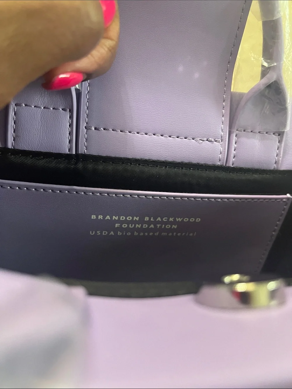 Brandon Blackwood Lavender Top-Handle Tote Bag - End Systemic Racism Detail
